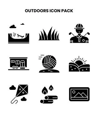 Outdoors Glyph Graphics Icons Pack Stock Illustration