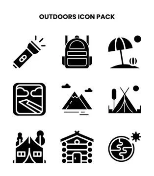 Outdoors Glyph Vector Icons Pack Stock Illustration