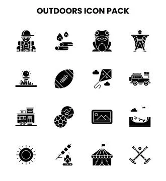 Outdoors Glyph Vector Icons Pack Stock Illustration