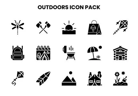 Outdoors Glyph Vector Icons Pack Stock Illustration