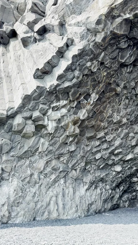 Outdoors, Iceland landscape, view of a basalt cliffs on the coast of Iceland Stock Footage 325294720