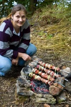 Outdoors kebab preparing Stock Photos