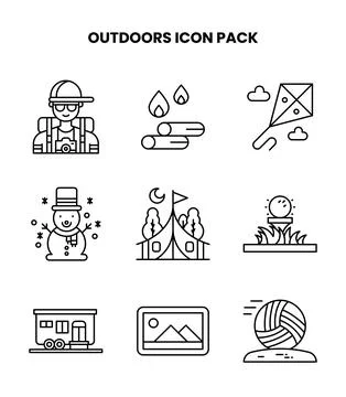 Outdoors Line Set Icons Pack Stock Illustration
