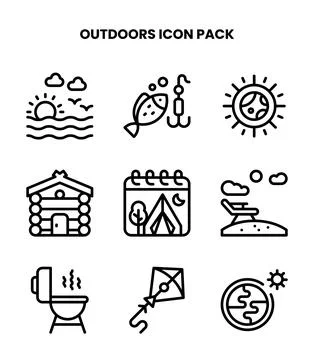Outdoors Line Set Icons Pack Stock Illustration