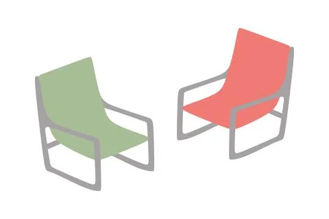 Outdoors picnic Flat Color Vector Illustration. Chairs for Lounge and Grill z Stock Illustration