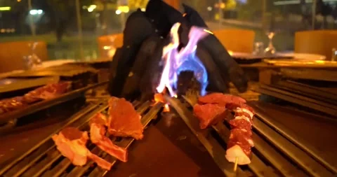 Outdoors summer grilling barbecue backyard roasted delicious foods Stock Footage 336576242
