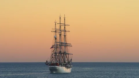 Outdoors, Sunset, Sailing Ship, Point Of View, Lockdown, 20 Seconds Or Greater, Stock Footage 94051744