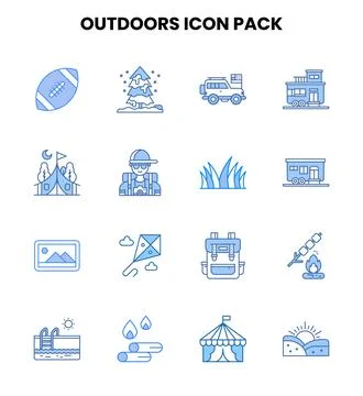 Outdoors Two Colour Bundle Icons Pack Stock Illustration