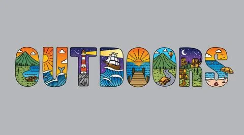 Outdoors typography design vector, for t-shirt, poster and other uses Stock Illustration