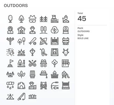 Outdoors Vector Icon Set with 45 Bold Line 64x64 Pixel Aligned Graphics Stockillustratie