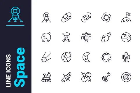 Outer and unknown space icons set Stock Illustration