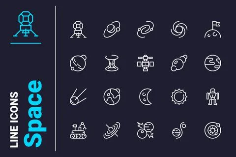 Outer and unknown space icons set Stock Illustration