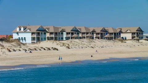 Outer Banks Nags Head NC Beach with Condos and People Video stock 73027422