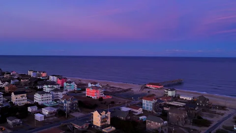 Outer Banks Ocean Sunset in Rodanthe NC on Hatteras Island - Aerial 4K Stock Footage 328623545