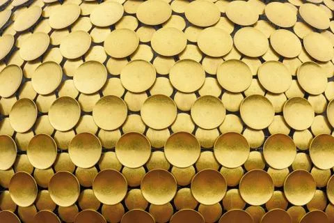 Outer casing made of golden circle plates of Matrimandir in Auroville, South  Stockfoto's