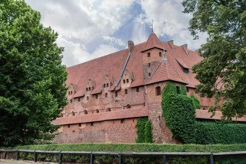 Outer corner of Middle Castle in Malbork Castle complex, Poland Stock Photos
