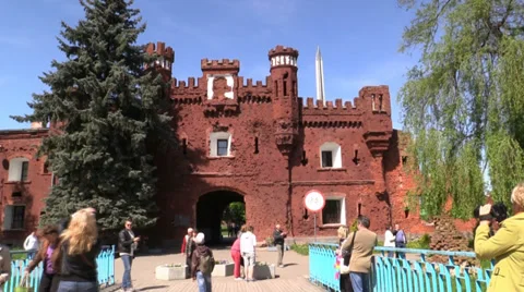The outer facade of the Kholmsky gate at the Brest Fortress Stock Footage 39024924