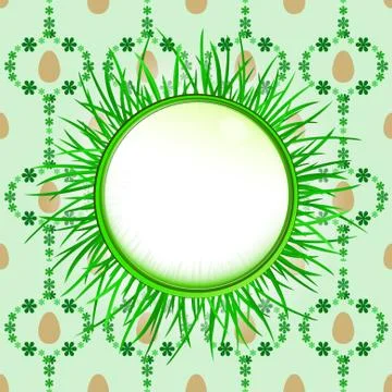 Outer grassy circle label with easter egg pattern vector illustration Stock Illustration