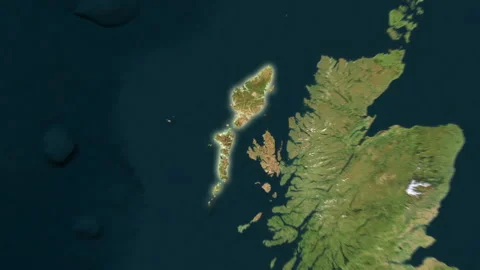 Outer Hebrides, Scotland - Great Britain close-up - satellite. Glow. Labels. Vidéo 197332961