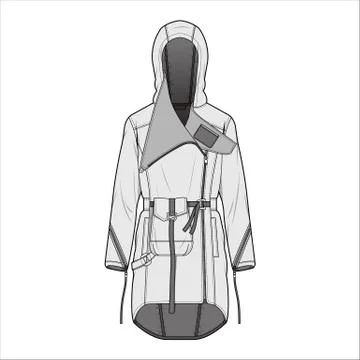 Outer Jacket fashion flat sketch template3 스톡 일러스트