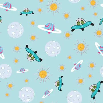 Outer space abstract repeat pattern on pastel blue Stock Illustration