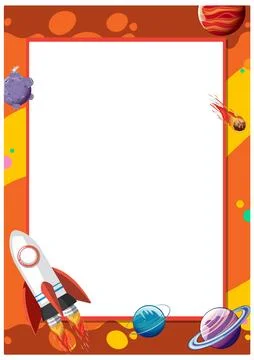 Outer Space Adventure: Planets and Rocket Border Frame Stock Illustration