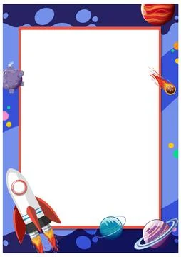 Outer Space Adventure: Planets and Rocket Border Frame Stock Illustration
