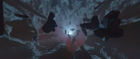 Outer space alien planet crystal cavern, low gravity atmosphere tunnel. Stock Footage 150273089