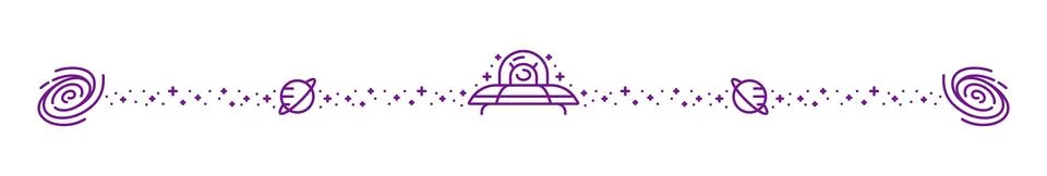 Outer space alien UFO and galaxy line divider Stock Illustration