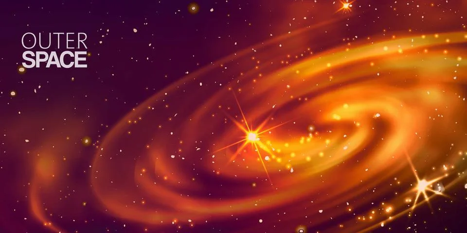 Outer space and spiral galactic on deep purple space background with bright Stock Illustration