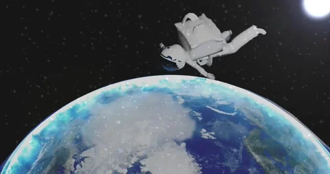 Outer space animation woman floating out of the earth's atmosphere in feminis Stock Footage 171893075