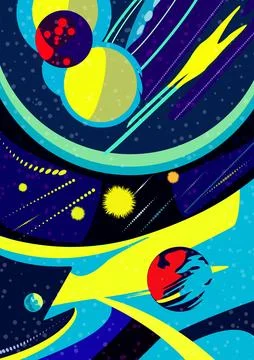 Outer space background. Cosmos scenes with planets, stars, comets. Vector Stock Illustration