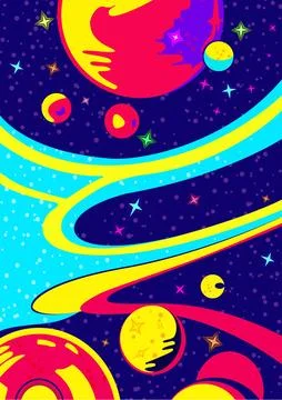Outer space background. Cosmos scenes with planets, stars, comets. Vector Stock Illustration
