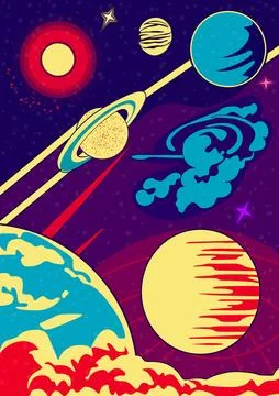 Outer space background. Cosmos scenes with planets, stars, comets. Vector Stock Illustration