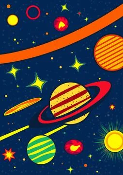 Outer space background. Cosmos scenes with planets, stars, comets. Vector Stock Illustration