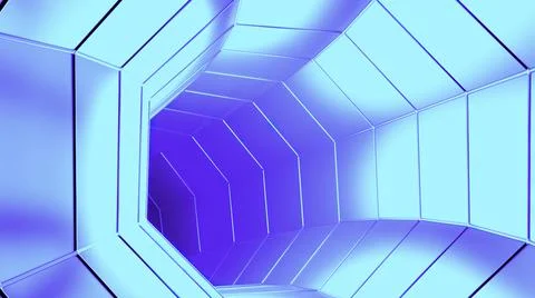 Outer space background with flying inside neon blue tunnel. Design. Corridor of Stock Illustration