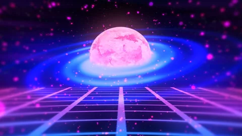 Outer Space Background Of Futuristic Retro Video Design, Neon Cyberspace Stock-Footage 151330251