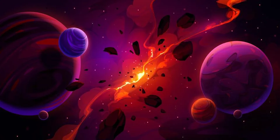 Outer space background with planets and explosion イラスト素材