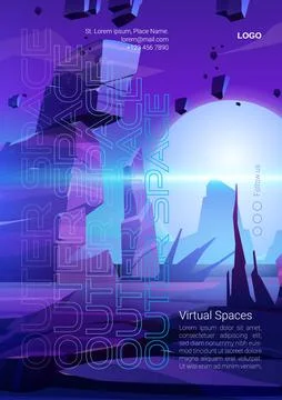 Outer space cartoon poster with alien planet. Illustrazione stock