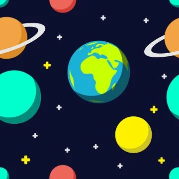 Outer space cartoon seamless pattern background Stock Illustration