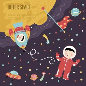 Outer Space Cartoon Vector Web Banner Stock Illustration