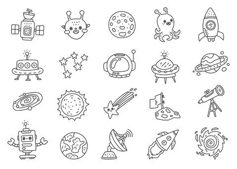 Outer space character and object set Stock Illustration