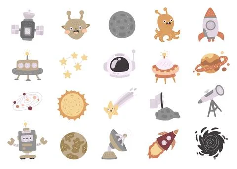 Outer space character and object set Stock Illustration