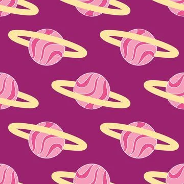 Outer space cosmos seamless pattern on purple Illustrazione stock