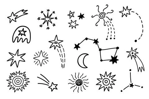 Outer Space cute cosmic hand drawn doodles set. Stock Illustration