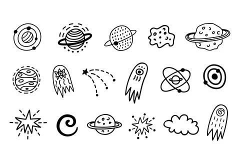Outer Space cute cosmic hand drawn doodles set. Stock Illustration