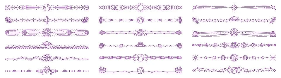 Outer space dividers and border frames with galaxy Stock Illustration