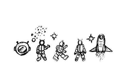 Outer Space Doodle Vector Illustration Set. Hand drawn vector illustration Stock Illustration