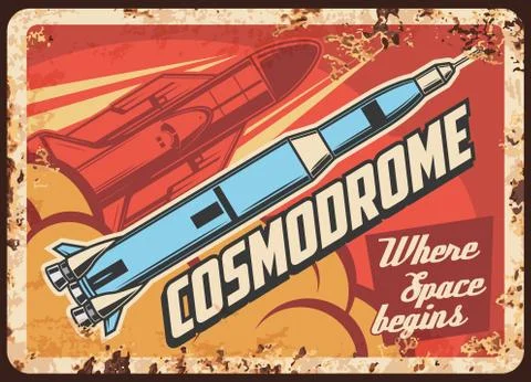 Outer space exploration vector rusty metal plate Illustrazione stock