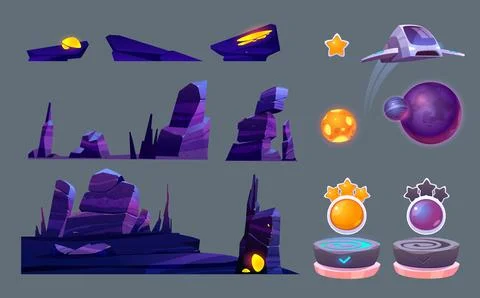 Outer space game level ui design creation kit. Stock Illustration